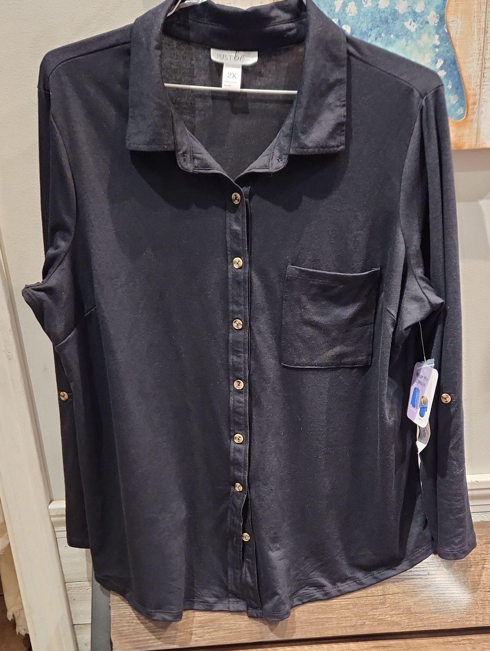 NWT Just be Navy Button-Down Women's Shirt SZ 2X